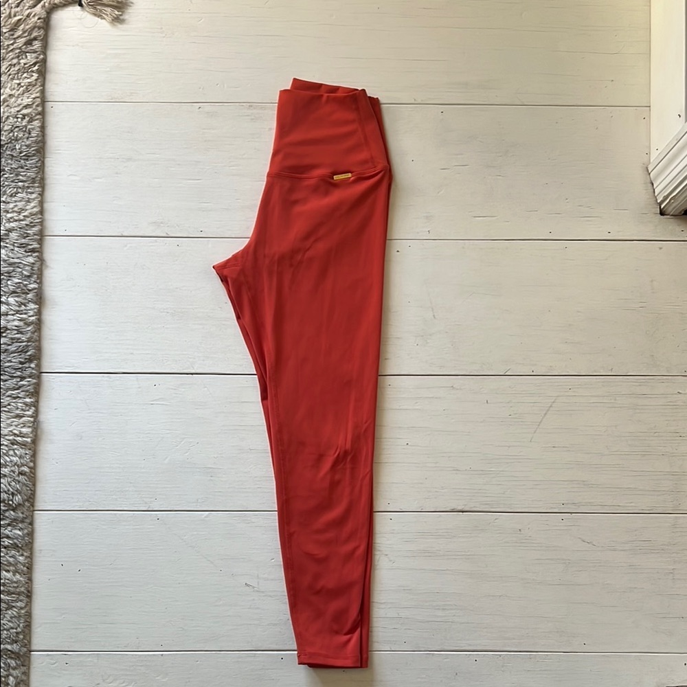Vibrant Red Full-Length Leggings with Tapered Fit